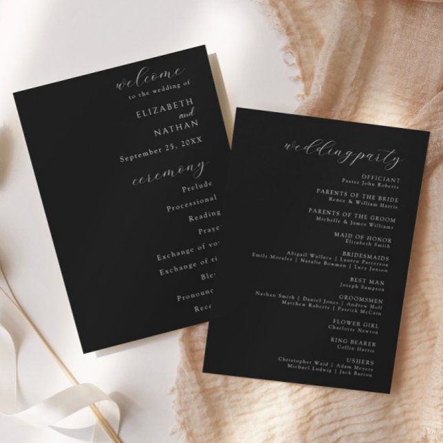 Elegant Modern Black Tie Formal Wedding Program Einladung (Von Creator hochgeladen)