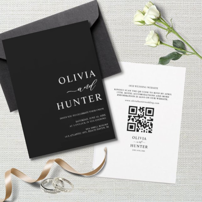 Elegant Modern Black Wedding All-in-One Einladung (Von Creator hochgeladen)