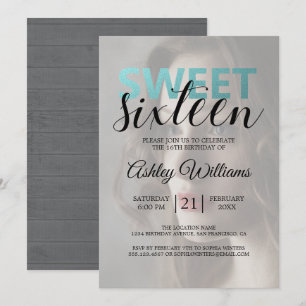 Elegant Modern Blue Foil Elegant Süß 16 Foto Einladung