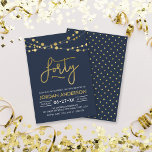 Elegant Modern Blue Imitate Gold Lights 40. Geburt Einladung<br><div class="desc">Elegante 40. Geburtstagsfeier-Party Einladung mit Lichterketten und dem Wort "40" in Imitaten Goldfolie vor einem dunkelblauen Hintergrund. Die Karte enthält ein passendes Muster auf der Rückseite. Karo andere passende Elemente hier https://www.zazzle.com/collections/strings_of_lights_faux_gold_celebration_collection-119311942951401241?rf=238364477188679314 Personalisieren Sie sie, indem Sie den Platzhalter-Text ersetzen, um Ihre Informationen hinzuzufügen. Für weitere Optionen klicken Sie auf die...</div>