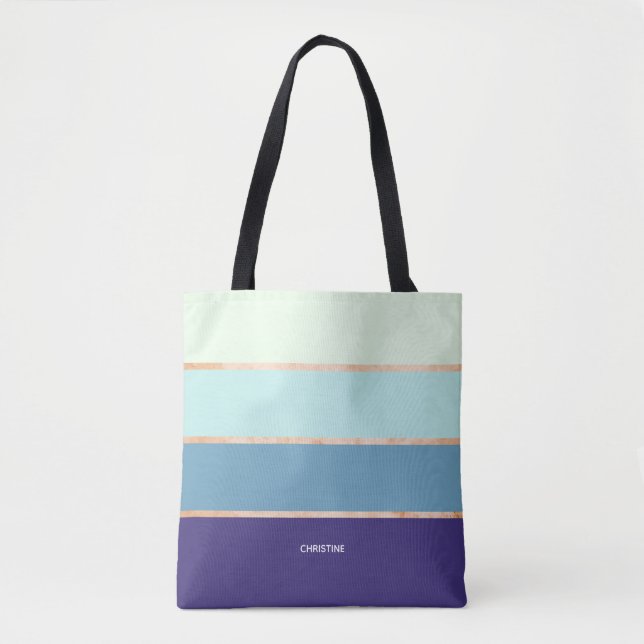 Elegant Modern Blue Striping Vorname Frauen Tasche (Vorderseite)