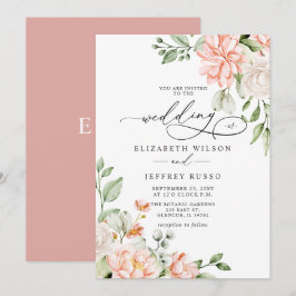Elegant Modern Blush White Floral Wedding Einladung
