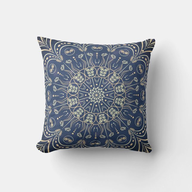 Elegant Modern Boho Chic Mandala Blue Kissen (Vorderseite)
