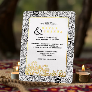 Elegant Modern Boho Schwarz Weiß Paisley Verspielt Folieneinladung