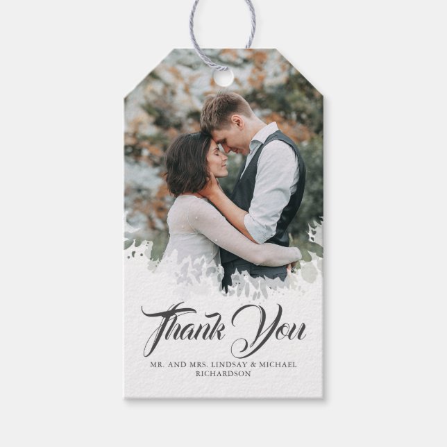 Elegant Modern Boho Wedding Danke Foto Geschenkanhänger (Vorderseite)