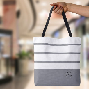 Elegant Modern Bold Stripes Monogram Initials Gray Tasche