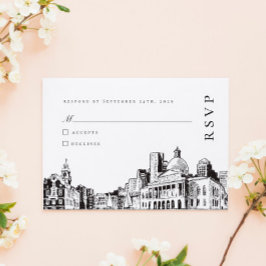 Elegant Modern Boston Sketch New England Wedding RSVP Karte