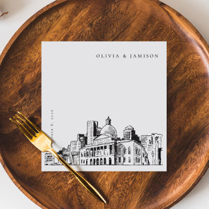 Elegant Modern Boston Sketch New England Wedding Serviette