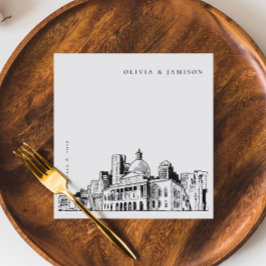 Elegant Modern Boston Sketch New England Wedding Serviette