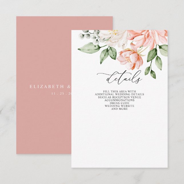 Elegant Modern Botanical Blush Floral Wedding Begleitkarte (Vorne/Hinten)