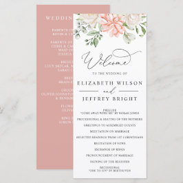 Elegant Modern Botanical Blush Pink Floral Wedding Programm