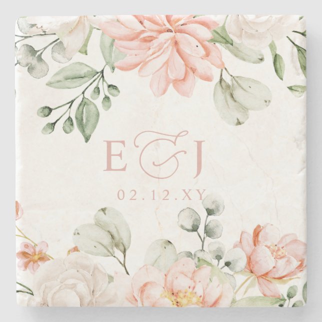 Elegant Modern Botanical Blush Pink Floral Wedding Steinuntersetzer (Vorderseite)