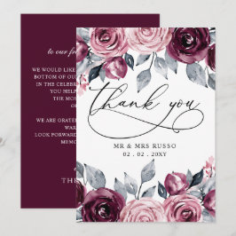 Elegant Modern Botanical Burgundy Floral Wedding Dankeskarte
