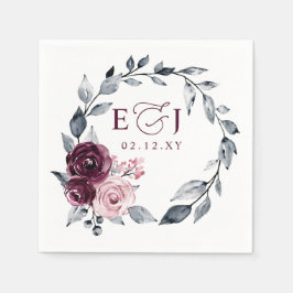 Elegant Modern Botanical Burgundy Floral Wedding Serviette