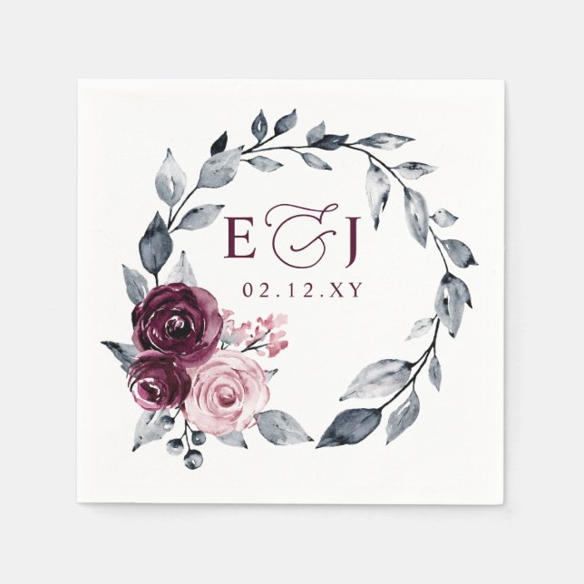 Elegant Modern Botanical Burgundy Floral Wedding Serviette (Vorderseite)