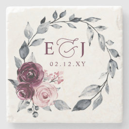 Elegant Modern Botanical Burgundy Floral Wedding Steinuntersetzer