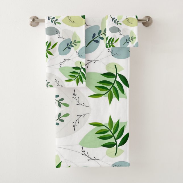 Elegant, Modern Botanical Garden Leaves on White Badhandtuch Set (Insitu)