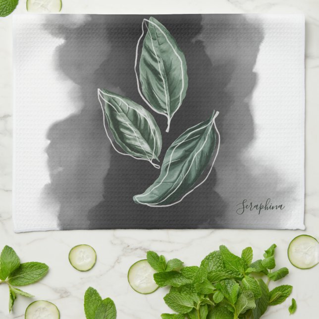 Elegant Modern Botanical Leaves Geschirrtuch (Gefaltet)