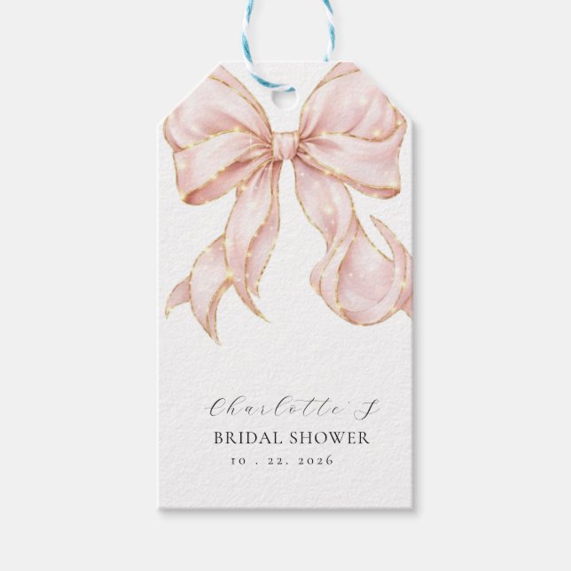 Elegant, Modern Bridal Shower Pink Bow. Geschenkanhänger (Vorderseite)