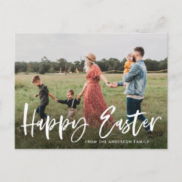 Elegant Modern Brush Script Happy Easter Photo Feiertagspostkarte
