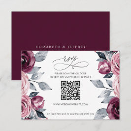 Elegant Modern Burgundy Floral QR CODE RSVP Karte