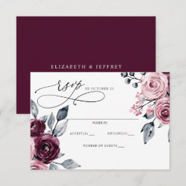 Elegant Modern Burgundy Floral Wedding RSVP Karte
