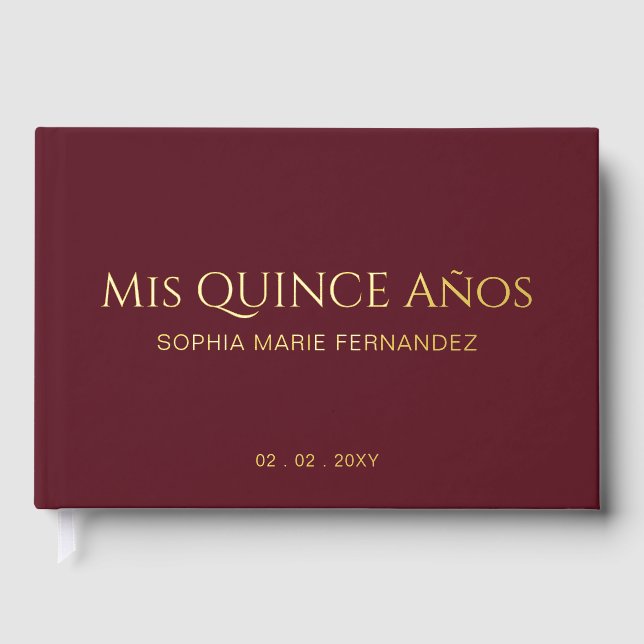Elegant Modern Burgundy Quinceañera Gästebuch (Vorderseite)