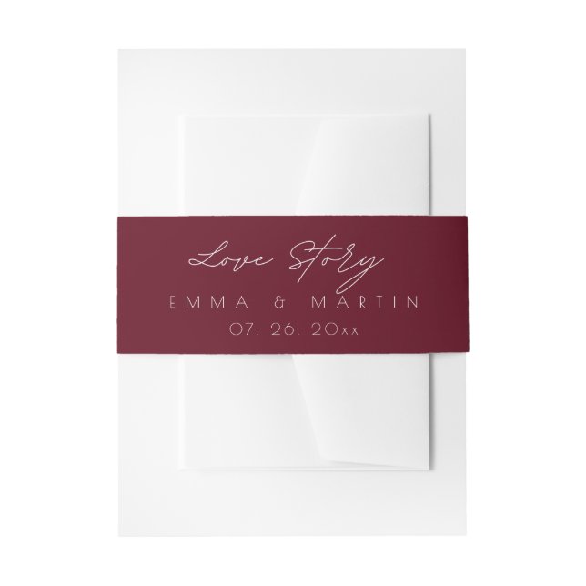 Elegant & modern Burgundy Script  Wedding Einladungsbanderole (Vorderseite Beispiel)