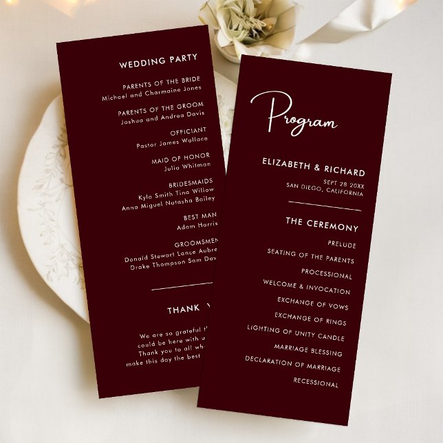Elegant & Modern Burgundy Wedding Program (Von Creator hochgeladen)