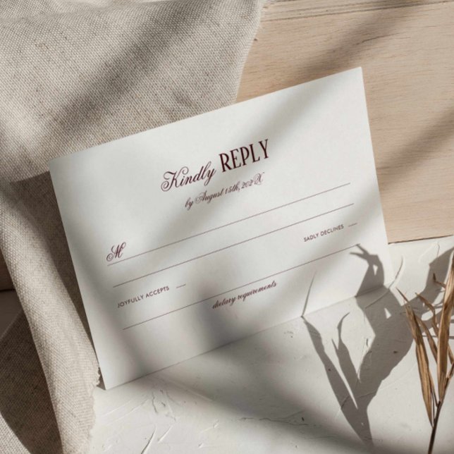 Elegant Modern Burgundy Wedding Respond Begleitkarte (deep red formal wedding response card with dietary requirement, classic burgundy retro wedding rsvp)