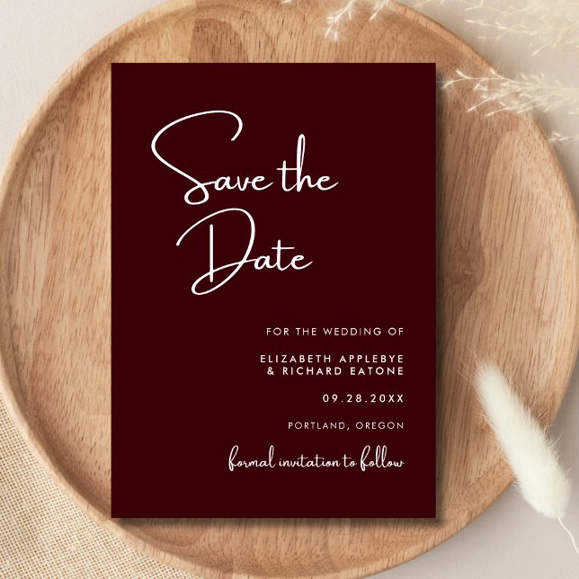 Elegant & Modern Burgundy Wedding Save The Date (Von Creator hochgeladen)