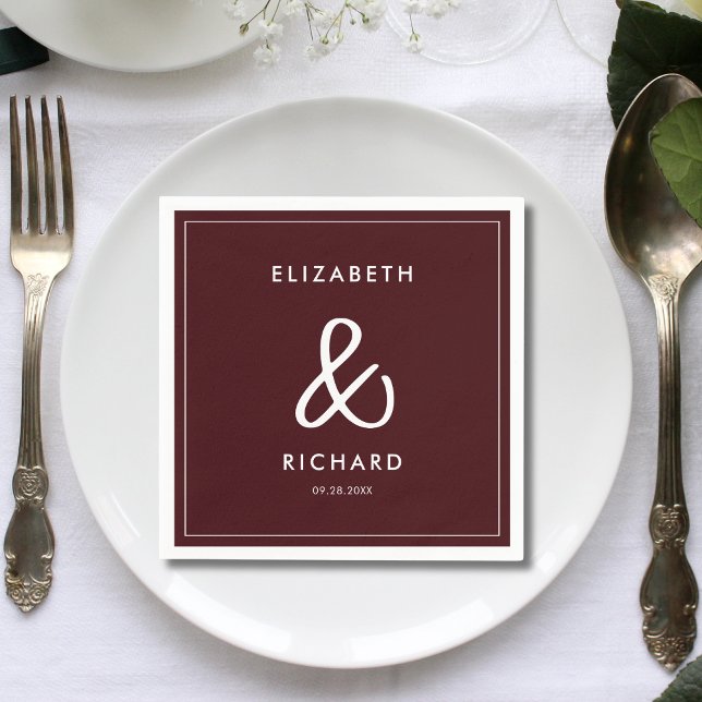 Elegant & Modern Burgundy Wedding Serviette (Elegant modern burgundy wedding napkins add a refined touch to your table setting.)