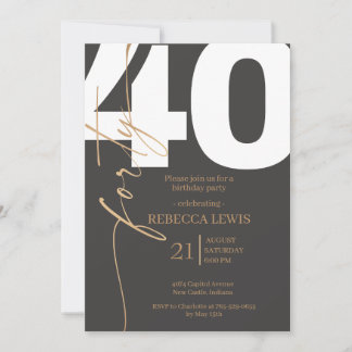 Elegant Modern Calligraphy 40th Adult Birthday Einladung