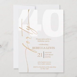 Elegant Modern Calligraphy 40th Adult Birthday Einladung