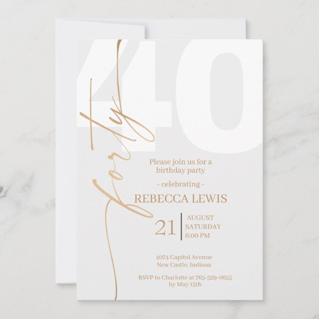 Elegant Modern Calligraphy 40th Adult Birthday Einladung (Vorderseite)