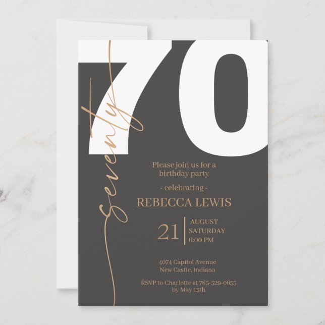Elegant Modern Calligraphy 70th Adult Birthday Einladung (Vorderseite)