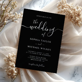 Elegant Modern Calligraphy Black & White Wedding Einladung