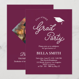 Elegant Modern Calligraphy Photo Graduation Party Einladung