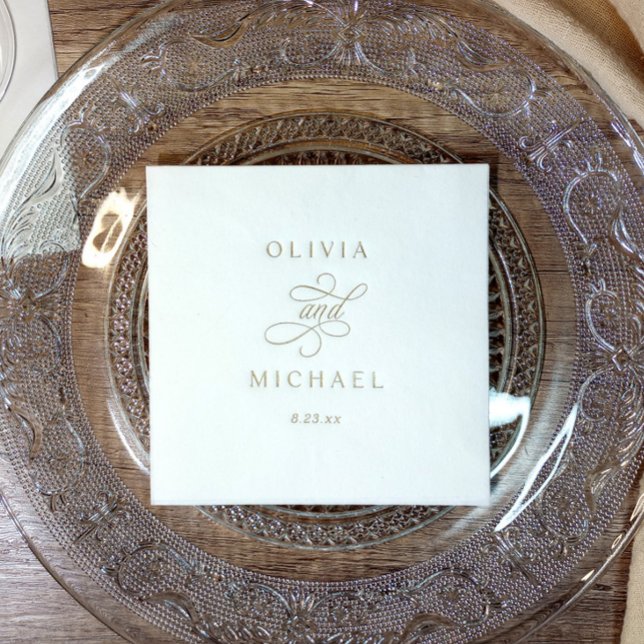 Elegant Modern Calligraphy Script Wedding Gold (Elegant classic calligraphy gold foil wedding napkins - bride and groom - personalized)