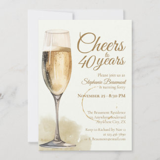 Elegant Modern Champagne Cheers 40th Birthday Einladung