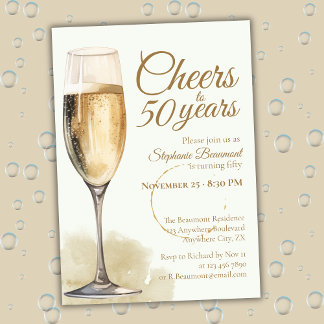 Elegant Modern Champagne Cheers 50th Birthday Einladung