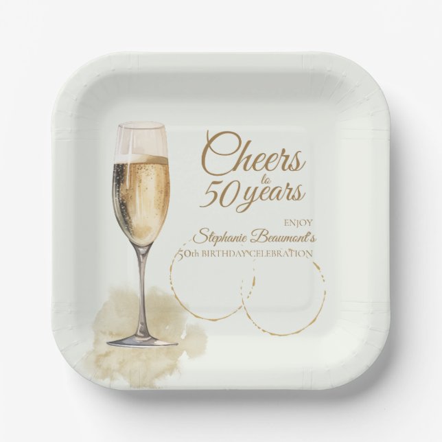 Elegant Modern Champagne Cheers 50th Birthday Pappteller (Vorderseite)