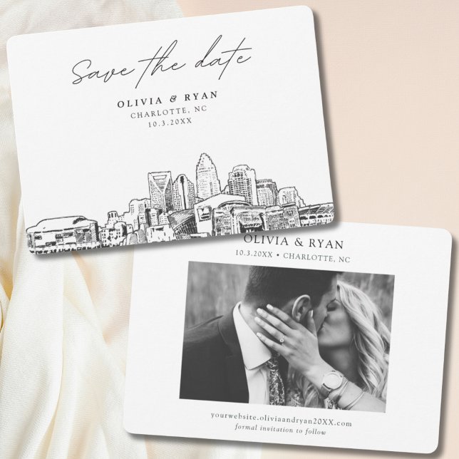 Elegant Modern Charlotte Save the Date Einladung (Charlotte North Carolina Save the Date with Engagement Photo)
