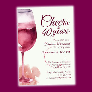 Elegant Modern Cheers Red Wine 40th Birthday Party Einladung
