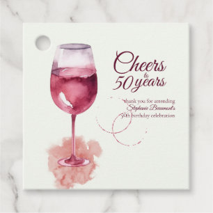 Elegant Modern Cheers Red Wine 50. Geburtstagspart Geschenkanhänger