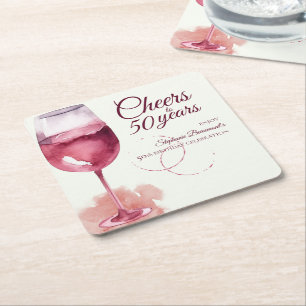 Elegant Modern Cheers Red Wine 50. Geburtstagspart Rechteckiger Pappuntersetzer