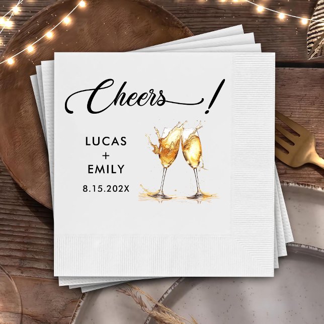 Elegant Modern Cheers Script Glasses Wedding Serviette (Von Creator hochgeladen)
