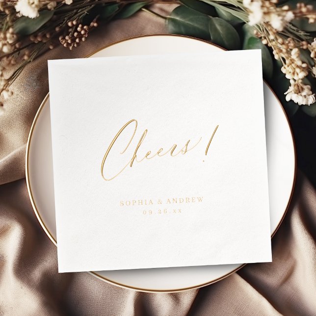 Elegant modern cheers script minimalist wedding (Elegant modern cheers script minimalist wedding foil napkins)