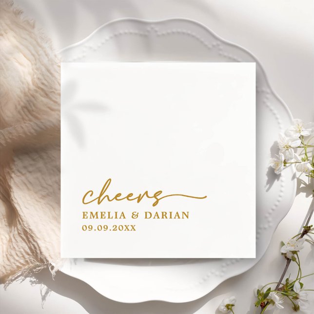 Elegant Modern Cheers Script Minimalistisch Weddin Serviette (Von Creator hochgeladen)