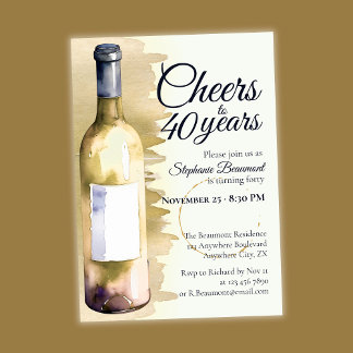 Elegant Modern Cheers White Wine 40th Birthday Einladung